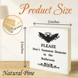 5“ Natural Wooden Block Sign, Please Don't Summon Demons In The Bathroom - Gothic Wood Plaque Counter Space Decor Idea, Bathroom, Housewarming, Funny Gift, Home Office Decorating & Supplies - A13