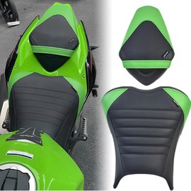 Midimttop Touring Soft Leather Front Driver Rear Passenger Seat Cushion Seat Pad Rear Pillion Seat fit for Kawasaki ninja 400 Z400 2018 2019 2020 2021 2022 2023 2024 (Front Seat-Green)