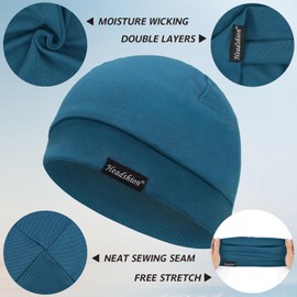 Headshion - Gorras de algodón para Hombres y Mujeres, Paquete de 4 Gorras Ligeras para Dormir, 4 Azul (Azul, Brumoso, Oscuro, Pavo Real)