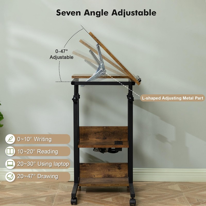 Hadulcet Adjustable C Table with Charging Station, Tiltable Desk C