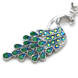 Soulbreezecollection Gorgeous Peacock Bird Animal Lover Keychain Key Ring Charm Dark Green AB Glitter Enamel