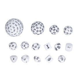 15pcs Complete Polyhedral Dice Set Acrylic D3 to D100 Spherical Role Play Game Dice Set Party Supplies White