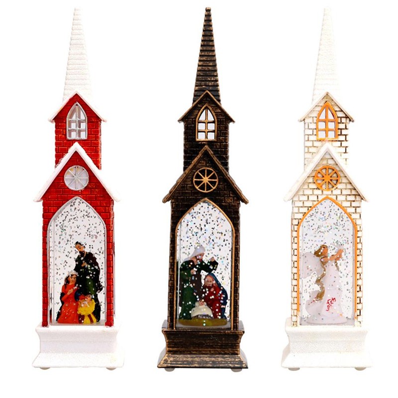 Christmas Church Wind Lantern Light Decorative Christmas Lamp Ornament for