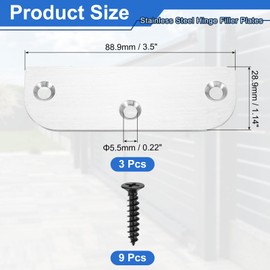 uxcell 3 Pack Hinge Filler Plates, 3.5 Inch with 5/8 Inch Stainless Steel Door Edge Hole Filler Plate Deadbolt Cover Plate with Screws, for Change The Types of Your Doors, Silver