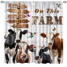 AAVEUP Rustic Cow Curtain, Vintage Farm Wood Paneling Funny Farm Animals Butterflies Birds Farmhouse Window Treatments Drapes for Rustic Barn Living Room Bathroom 42x45in（No Blackout）