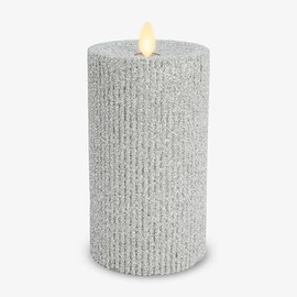 Luminara Rich Glitter Ribbed Flameless Candle Pillar (Silver, 3.25" x 6.5")