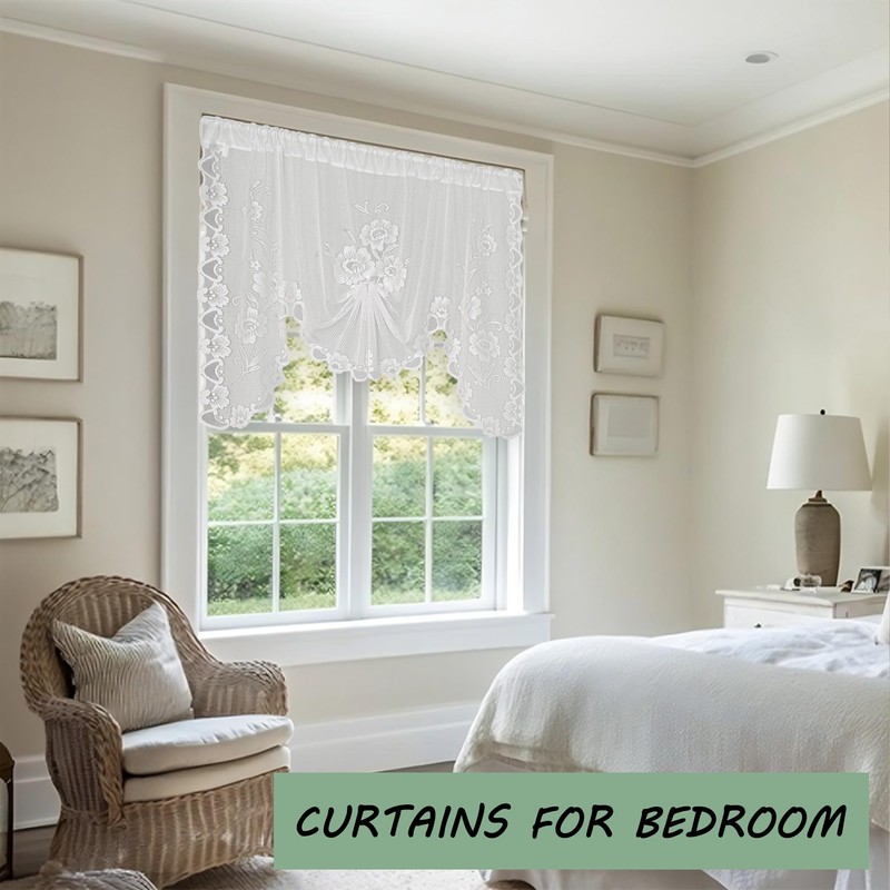 Jayla White Semi-Sheer Floral Lace Curtain Swag for Kitchen Half