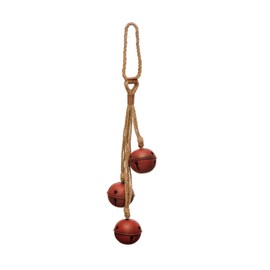Creative Co-Op Metal Bells on Rope Hanger, Distressed Red