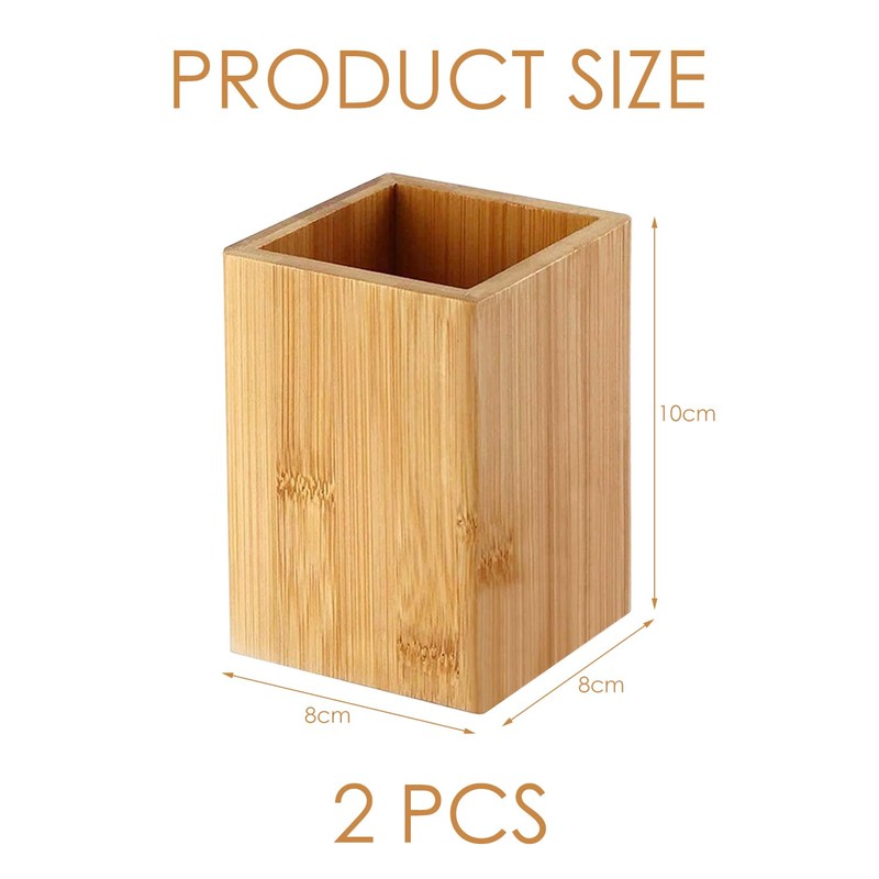 2 Pieces Rectangular Pen Holder, Wooden Pen Holder, Simple Stationery