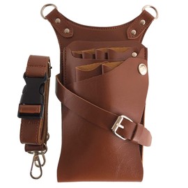 GLASS FROG Scissor Case, 6 Pieces, PU Leather, Storage Capacity, Lightweight, Hairdresser Trimmer (Brown)