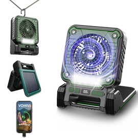 VOHIVI Solar Powered Rechargeable Fan with Light - 3 Speed Portable USB-C Hanger Camping Fans,Power Outage at Home and Kitchen Emergency,Outdoor Tent Fan for Picnic,BBQ and Travel