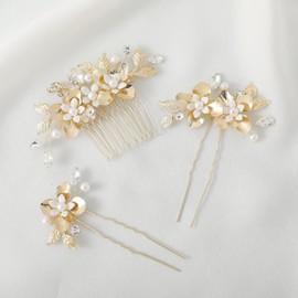 Haodeliy Hair Ornament, Headdress Comb, U Pins, 3-piece Set, Bridal Hair Accessory, Handmade Wedding Headdress Hair Ornament, Flower, Wedding Reception, Recital, Graduation Ceremony, Party Kimono Hair