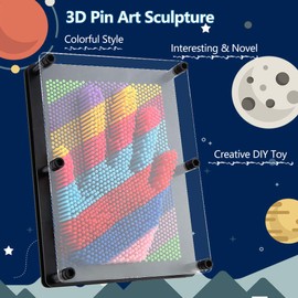 3D Colourful Pin Art Board, Pin Art Sculpture Board 3D Pictures Nail Game Imprint Creative Hand Model 3D Pin Art for Desktop Office Home Decoration (Black Base, Large Size)