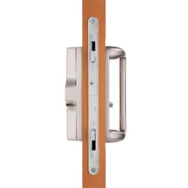 Rockwell Security Euro Sonoma Patio Sliding Door Handle Set in Brushed Nickel Fits 3-15/16 Inch Screw Holes for Residential Doors 1-1/2 Inch to 1-3/4 Inch Thick