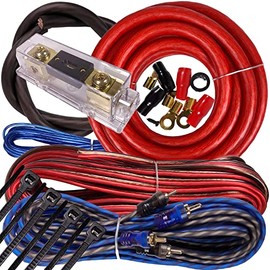 Gravity Warzone Elite Premium 1/0 Gauge Blue Complete True AWG Amplifier Installation Wiring Amp Kit Upto 5500 Watts 250A + 300A Fuse Included Flexible RCA Speaker Wires & All Installation Parts