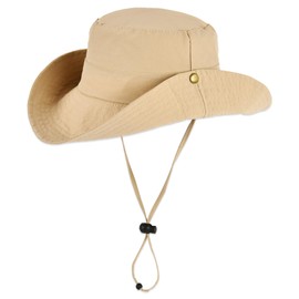 Cabahata Kids Wide Brim Sun Hat Adjustable for Teen Youth Bucket Sun Protection UPF 50+ Safari Hat(Khaki,58cm/8-14y)