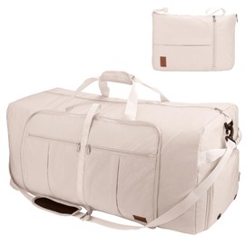 Urtala Foldable Travel Bag for Men & Women, 100L Large Weekender Overnight Bag with Shoe Compartment, Waterproof Hand Luggage Bag/Sports Bag, beige