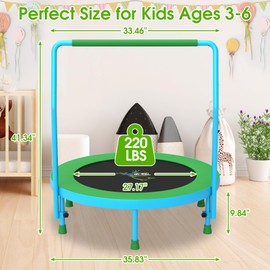 Jump Into Fun 36’’ Mini Tranpoline for Kids, 3FT Toddler Tranpoline with Handle, Foldable Kids Tranpoline Indoor/Outdoor for Toddlers Ages 3-6, Small Fitness Rebounder Tranpoline, Blue & Green Blue