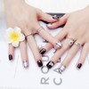 Trendy Black and White Fake Nails, 24 Pieces, Short Nail