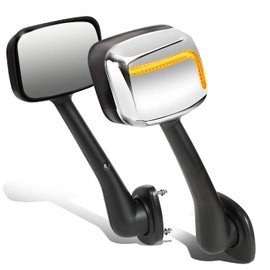 DNA MOTORING MIRROR-HAY-006-CH L-Pattern LED Sequential Turn Signal Manual Side Hood Mirror Compatible with Freightliner Cascadia 08-17, 1 Pair