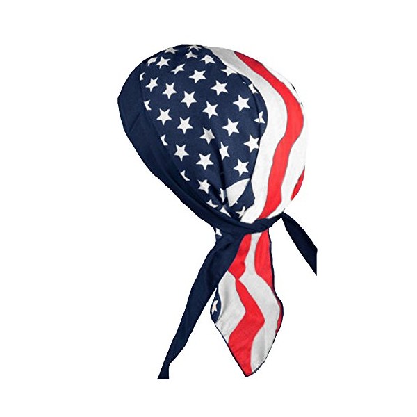 Buy Caps and Hats American Flag Doo-Rag Skull-Cap USA Made with Sweatband Chemo Du-Bandana