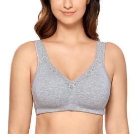 CALVENA Women's Lace Plus Size Full Coverage Non Padded Comfort Cotton Wirefree Bra Grey 42G
