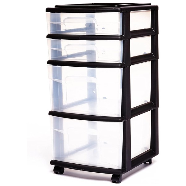 Homz Plastic 4 Clear Drawer Medium Home Organization Storage Container