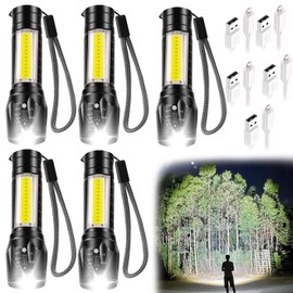 Linterna LED Recargable, mini Linterna de Mano 2000LM Super Brillante con Luz COB Lateral, 5 Modos IPX4 Impermeable para Camping Emergencia (5-Pack...