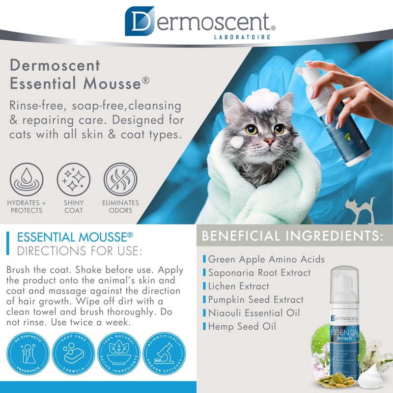 Dermoscent Essential Mousse - Dry Shampoo for Cats - Rinse