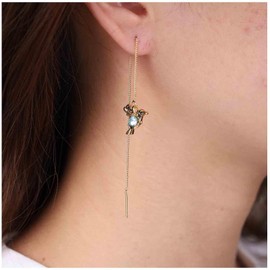 Allereya Vintage Crystal Sapphire Bird Earrings Bird Threader Earrings Rhinestone Sapphire Earrings Gold Bar Pull Through Earrings Jewellery for Women and Girls, Zinc