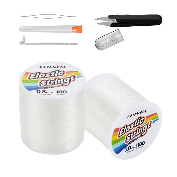 Elastic Bracelet String Cord Kit: 2 Rolls of 200m (0.8mm+1.0mm)