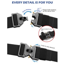BESTKEE Tactical Belt - 3.8 cm Work Belt Men's Quick Release Metal Buckle Belt Men Suitable for Outdoor, Military, Sports, Hiking, Black and black