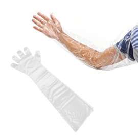 SEMINISMAR Long Sleeve Veterinary Gloves, Veterinary Gloves, Gloves for Livestock Insemination, Disposable Soft Plastic Film Gloves, Transparent Gloves, for Vets, Transparent, Pack of 8