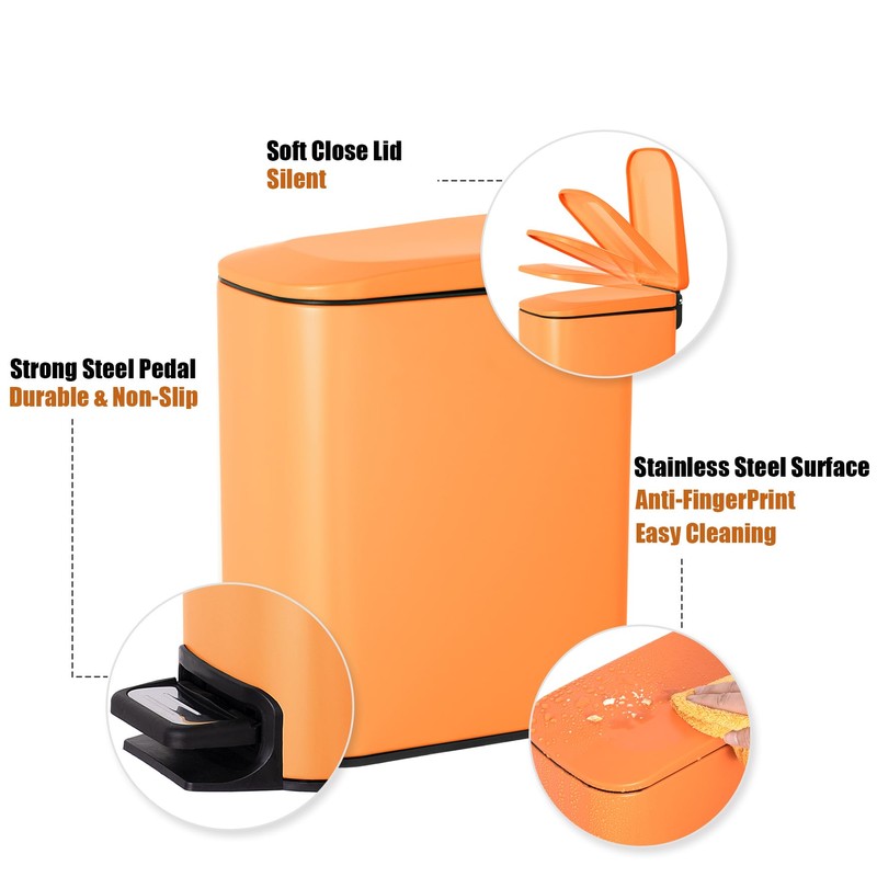 Cesun Small Bathroom Trash Can with Lid Soft Close, Step