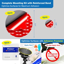 Tapsi Adhesive Replacement Pads – 4-Pack Round Double-Sided VHB Pads, 3.15" & 0.91", for Dashboard Discs, Windshield Suction Cup Phone Holders, Magnetic Mounts & GPS – Includes Adhesion Promoter