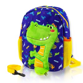 JWTRSVTY Children's Dino Backpack, Toddler Anti-Lost Dino Backpack with Lead, Cartoon Cute Dinosaur Toddler School Bags, Mini Bag with Lead, Children for 1-5 Years Old Toddler, blue
