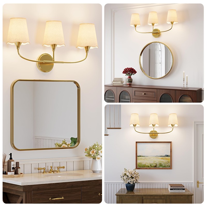 Morauroral Bathroom Light Fixtures, 3 Light Gold Vanity Light for