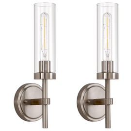 SANTOSTOCK Brushed Nickel Hardwired Wall Sconces Set of 2, Modern Bathroom Sconces Vanity Light Fixture, Farmhouse Wall Mount Lamps for Mirror Living Room Bedroom Hallway
