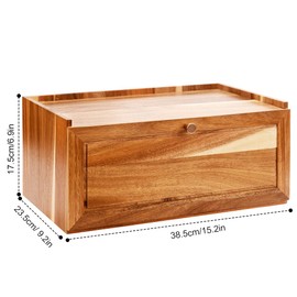 Upgraded Acacia Wooden Bread Box | All In One Piece Bread Storage Organizer For Kitchen Countertop | Assembly Free Large Capacity Vintage Bread Food Storage Bin Container