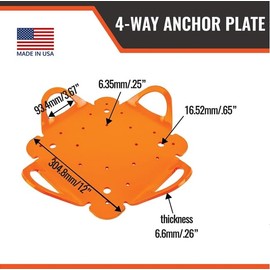 Malta Dynamics 4-Way Anchor Plate with 4 Connection Points, Powder Coated Steel Anchor for Wood, Metal, or Concrete Roofs, OSHA/ANSI Compliant