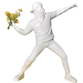 Yahu Lando Banksy Street Graffiti Art Statue,Throwing Flower Boy Figurine,Resin Statue Ornaments,Living Room Dining Desk Decorations,Bookshelf Decorative Objects,Modern Home Decor(8.6"/White)