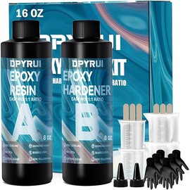 16OZ Epoxy Resin Kit-Crystal Clear and Hardener Epoxy Resin kit,No Yellowing, No Bubbles for Jewelry Making Molds Crafts DIY 1:1 Ratio（8OZx2