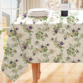 Artisan Flair Outdoor Tablecloth Flower Flannel Backed Vinyl Tablecloth, Scalloped Edged Vintage for Kitchen Table Cover Square-60