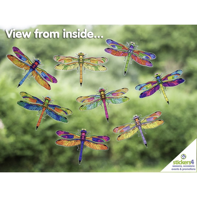 Window Stickers - 8 Beautiful Dragonflies Decorative Electrostatic Stickers -