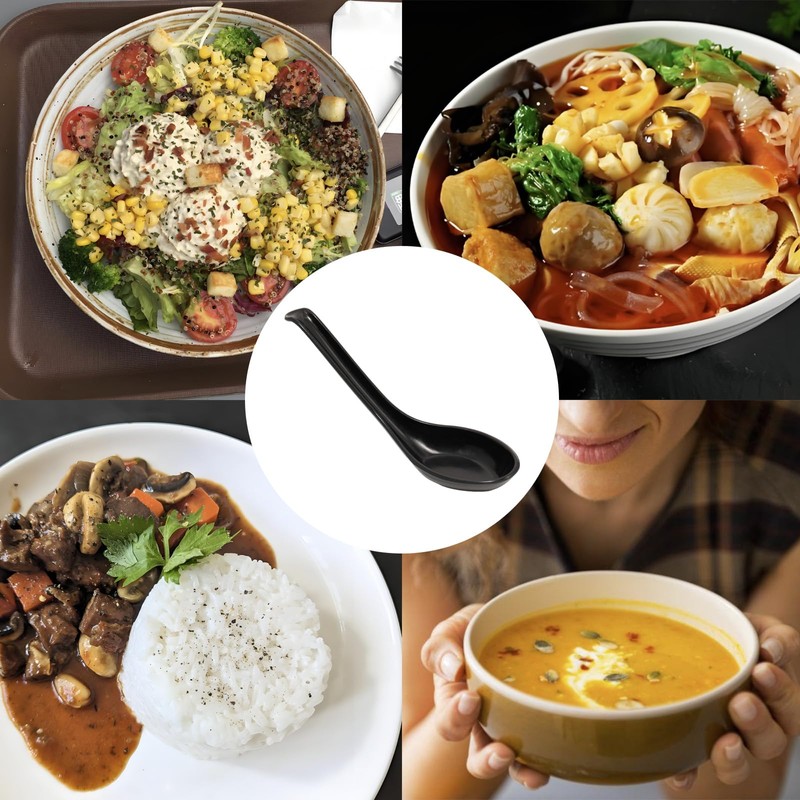 Asian Soup Spoons for Ramen, Pho, Dumplings – Black Melamine,