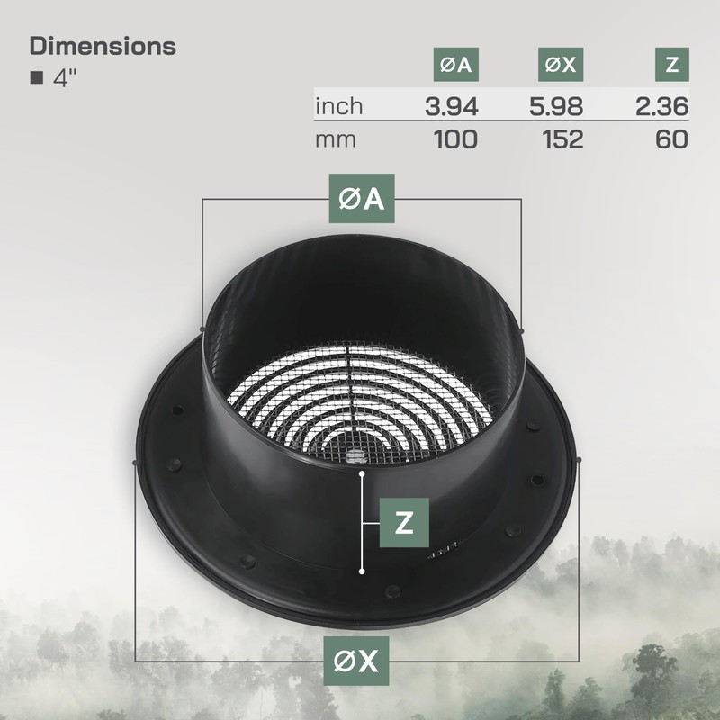 Vent Systems 100 mm / 3.93'' Inch - Black -