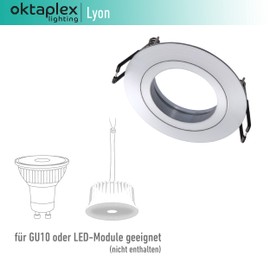 Oktaplex Set of 3 Recessed Spotlights Diameter 80 mm Aluminium Lyon 68 mm Installation Dimensions Flat Spot Round LED Module Compatible Ceiling Frame Silver