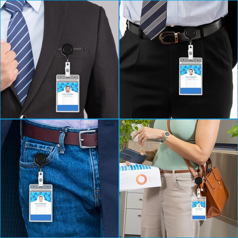 5 Pack ID Card Holders with 5 Pack Retractable Badge