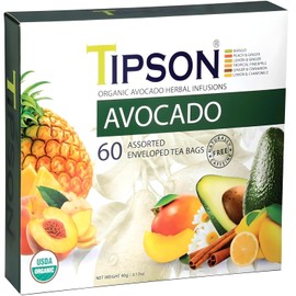 Tipson Organic Avocado Variety Sampler - 6 Flavors (60 Tea Bags), Herbal Tea Infusions - USDA Organic, Non GMO, and Gluten Free
