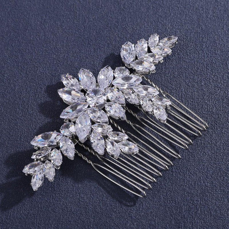 Missgrace Bridal Leaf Rhinestones Hair Comb Sparkling Dainty Rhinestones Headpiece